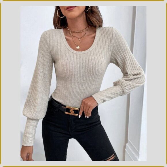 Soft Ribbed Balloon-Sleeve Knit Top – Size M - Picture 4 of 11